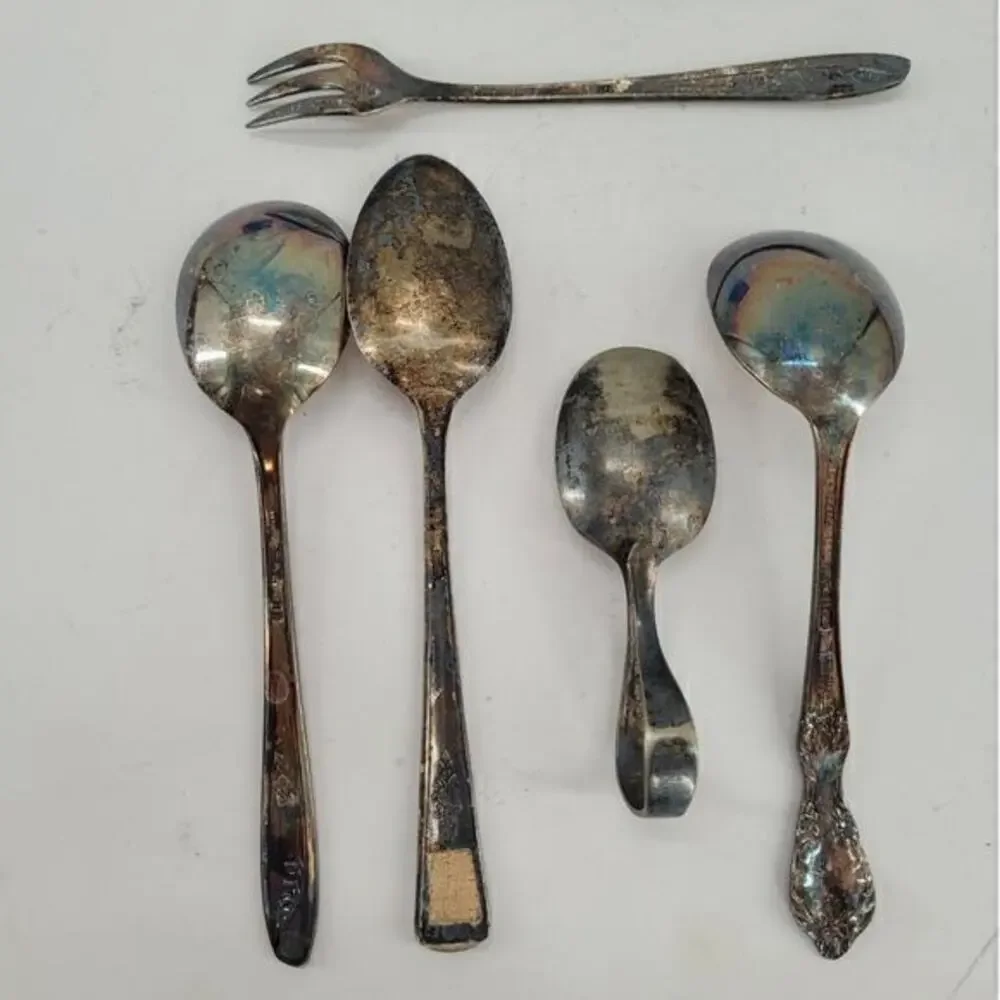 Lot of Antique Silver Plate Four Spoons‎ and Cocktail Fork